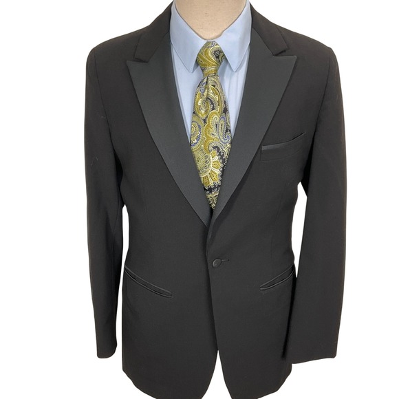 Palm Beach Tuxedo Jacket Mens 38L Black 80s Party Formal Lightweight Jacket VTG